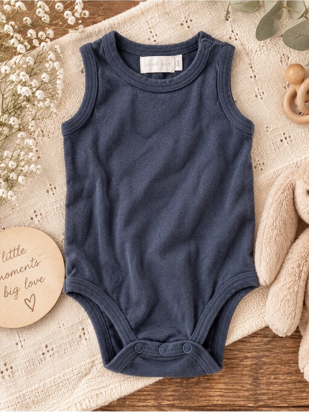 Jamie Kay Baby Sleeveless Bodysuit Navy 3-6 Months Unisex Organic Cotton Onesie